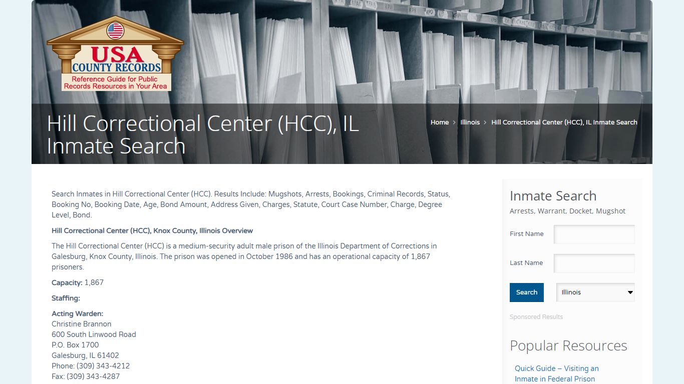 Hill Correctional Center (HCC), IL Inmate Search | Name Search